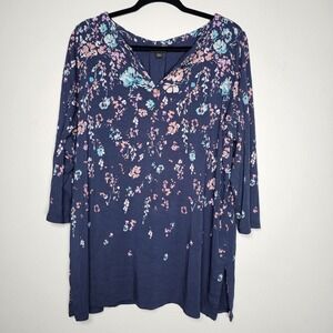 J. Jill Women's 2X Wearever Collection Colorful Floral V-Neck Blouse Top Comfort